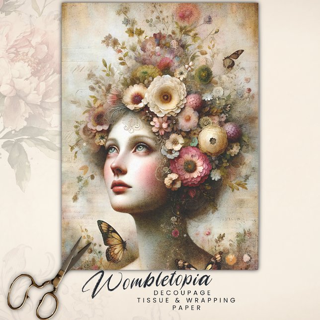 Papel De Seda Maiden Floral Cor-de-Rosa Whimsical, Decoupage Ant (Criador carregado)