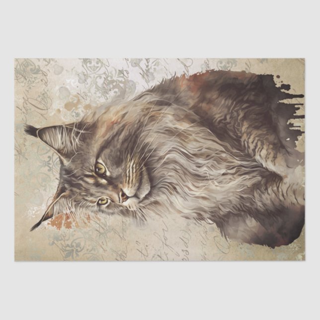 Papel De Seda Maine Coon Cat Watercolor (Frente )
