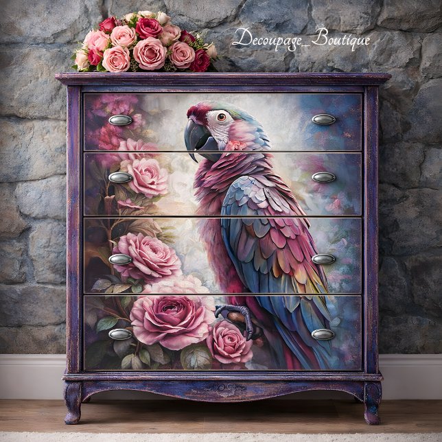 Papel De Seda Majestade Rosada em Decoupage (Roseate Majesty Decoupage Tissue Paper Mockup)
