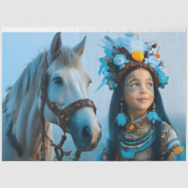 Papel De Seda Majestic Horse And Native Girl In Blue