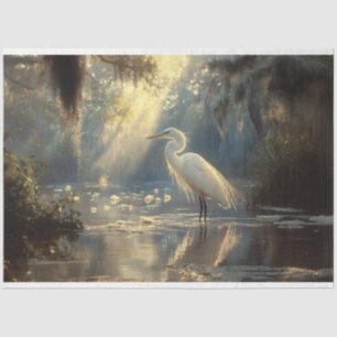 Papel De Seda Majestoso Egret em um pântano sereno iluminado pel