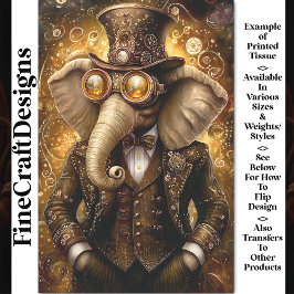 Papel De Seda Majestoso Elefante Steampunk Ornamentado AT3 Decou