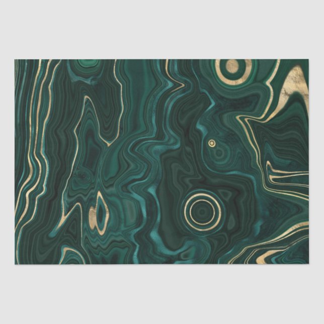 Papel De Seda Malacite Verde Escuro e Veios de Estrato de Folha  (Frente )