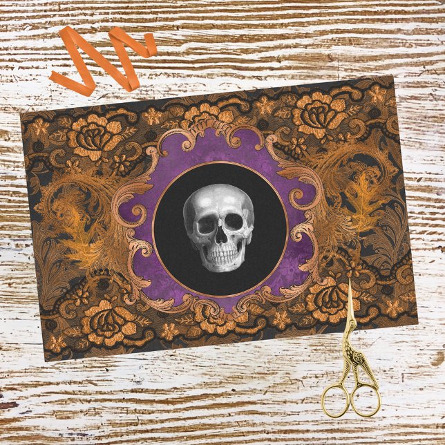Papel De Seda Maldita Elegante Laranja Hallloween Skull em Damas (Criador carregado)