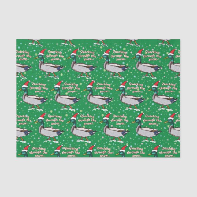 Papel De Seda Mallard Duck em Santa Hat batendo na neve (Frente )