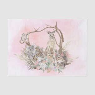 Papel De Seda Mama do Chá de Bebê Animais Australianos rosa