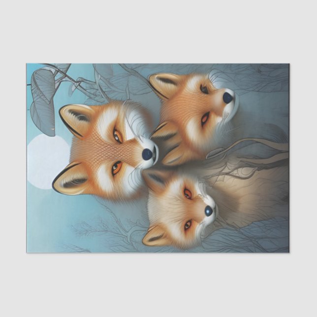 Papel De Seda Mamãe Fox e bebês (Frente )