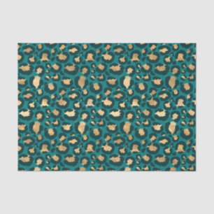 Papel De Seda Manchas de leopardo em folha de ouro e turquesa