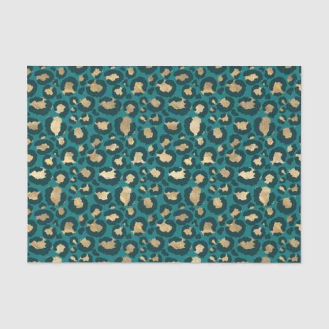 Papel De Seda Manchas de leopardo em folha de ouro e turquesa (Frente )