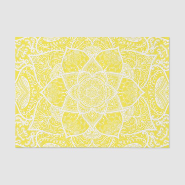 Papel De Seda Mandala Amarelo e Branco - Loergann em Lemon (Frente )