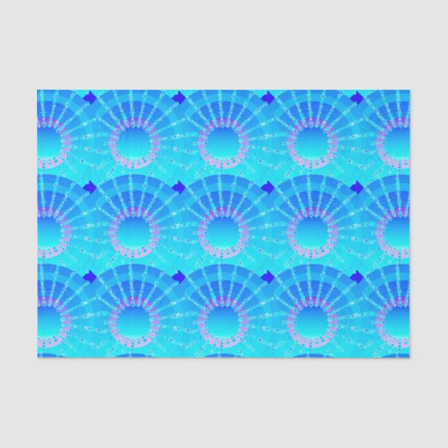 Papel De Seda Mandala com estrelas - gradiente de cetim turquesa (Frente )