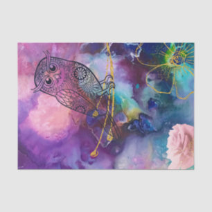Papel De Seda Mandala coruja faux ouro branch em rosa penteado