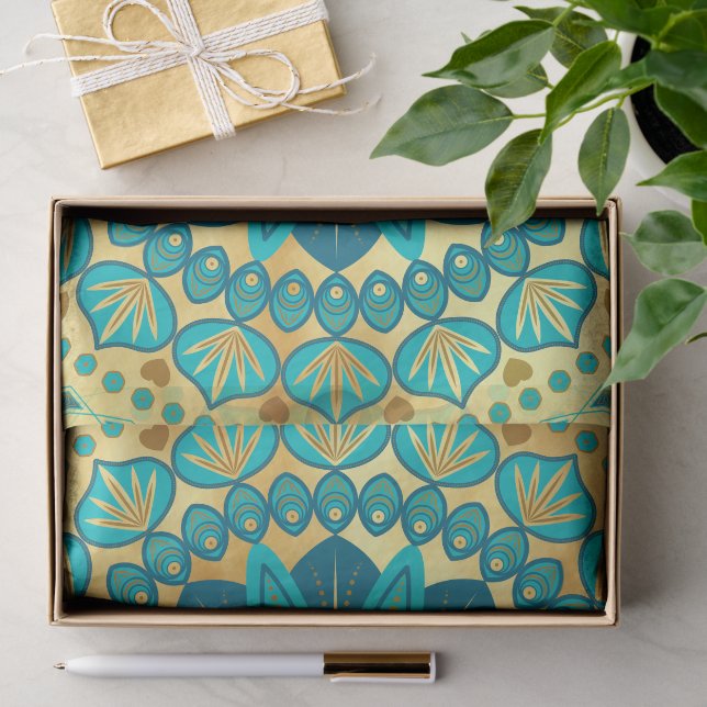 Papel De Seda Mandala Flor de Ouro Azul (Presente)