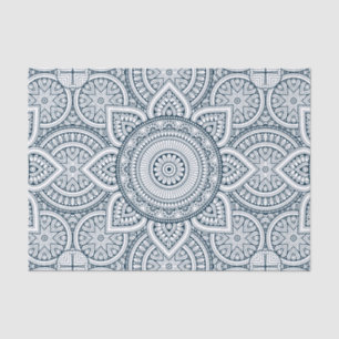 Papel De Seda Mandala floral branca azul geométrica