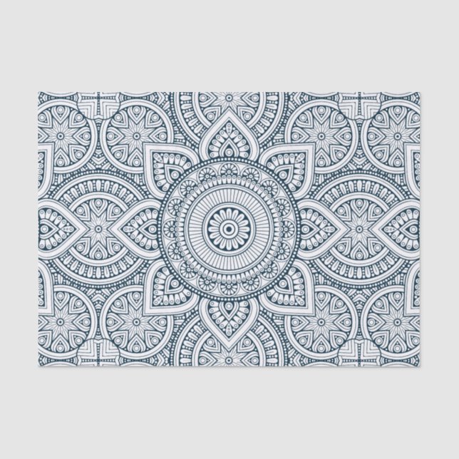 Papel De Seda Mandala floral branca azul geométrica (Frente )