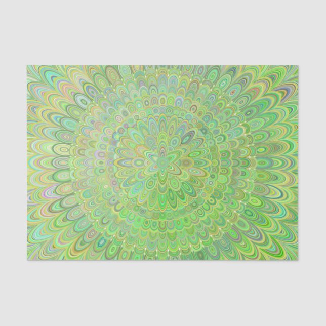 Papel De Seda Mandala floral verde da pena (Frente )