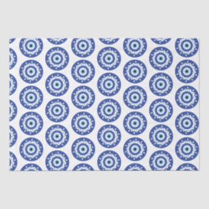 Papel De Seda Mandala Grego Mau Olho Padrão Azul Branco