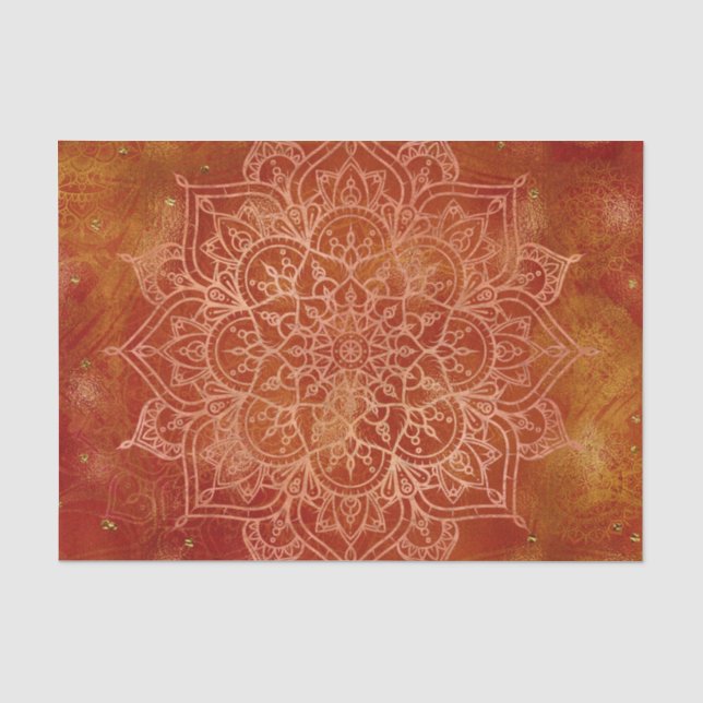 Papel De Seda Mandala Laranja e Glamour Dourado Chique Moderno (Frente )