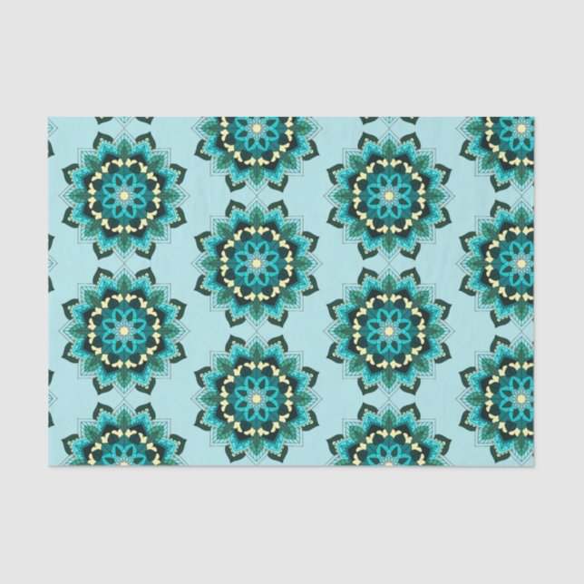 Papel De Seda Mandala Padrão 02 em aqua (Frente )