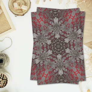 Papel De Seda mandala preto e vermelho metálico renascentista