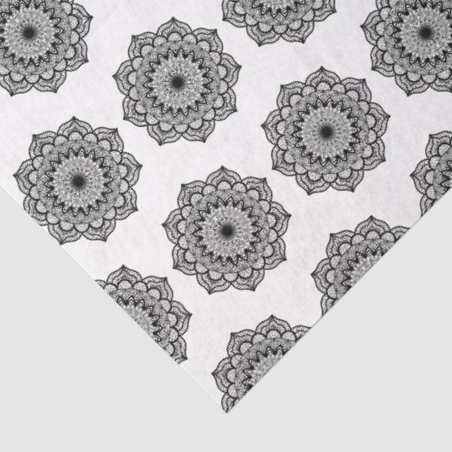 Papel De Seda Mandala Preto em Fundo Branco (Detalhes )
