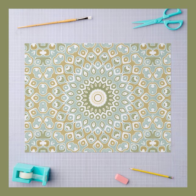 Papel De Seda Mandala Terroso em Verde, Dourado e Azul Suave (Criador carregado)