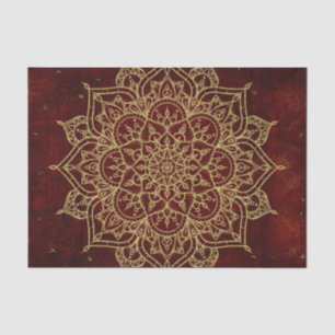 Papel De Seda Mandala Vermelho Vinho Fundo & Glamour Dourado Chi