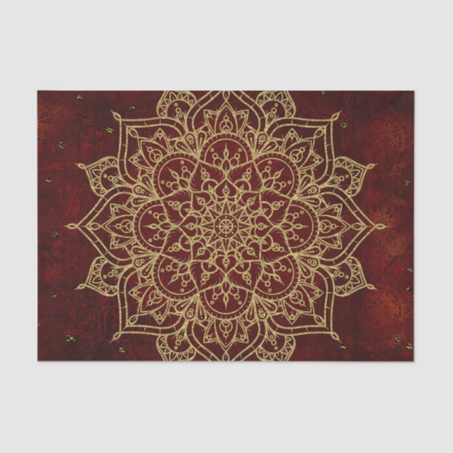 Papel De Seda Mandala Vermelho Vinho Fundo & Glamour Dourado Chi (Frente )