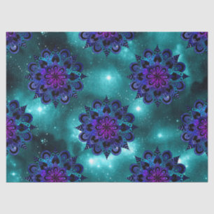Papel De Seda Mandalas Azul e Roxo na Decoupage do Céu Verde