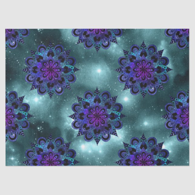 Papel De Seda Mandalas Azul e Roxo na Decoupage do Céu Verde (Frente )