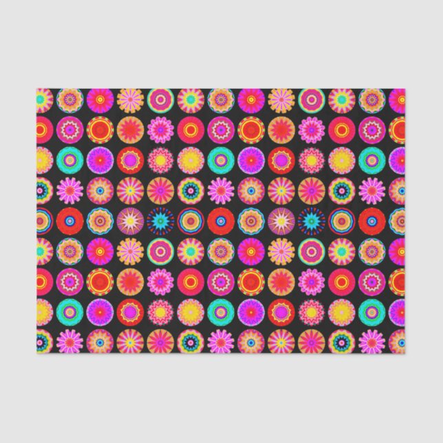 Papel De Seda Mandalas coloridas - no preto (Frente )