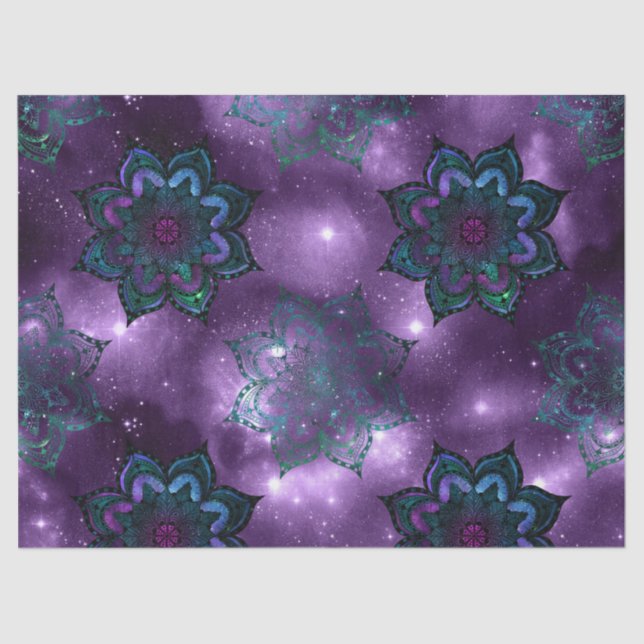 Papel De Seda Mandalas Verde e Roxo na Decoupage do Céu Roxo (Frente )