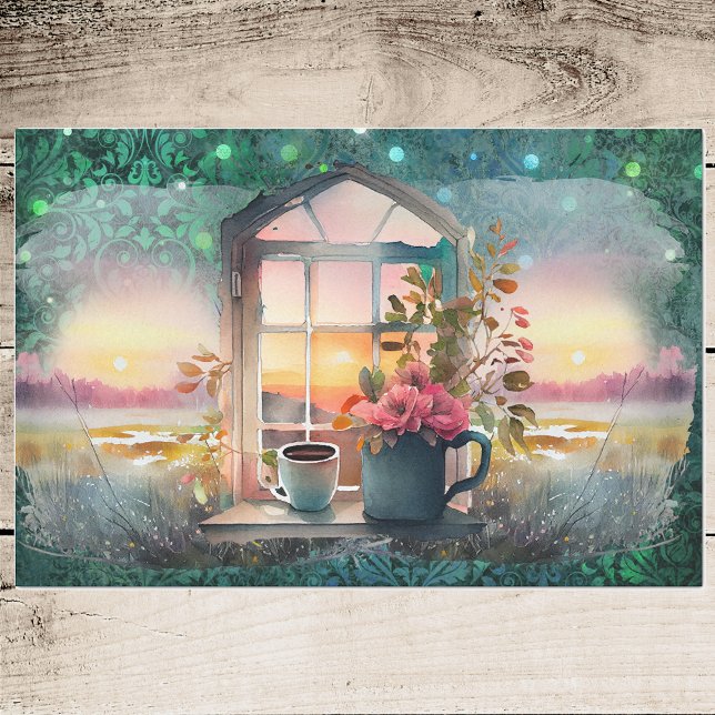 Papel De Seda Manhã Mágica do Márbaro - Café em Flores na Janela (Criador carregado)