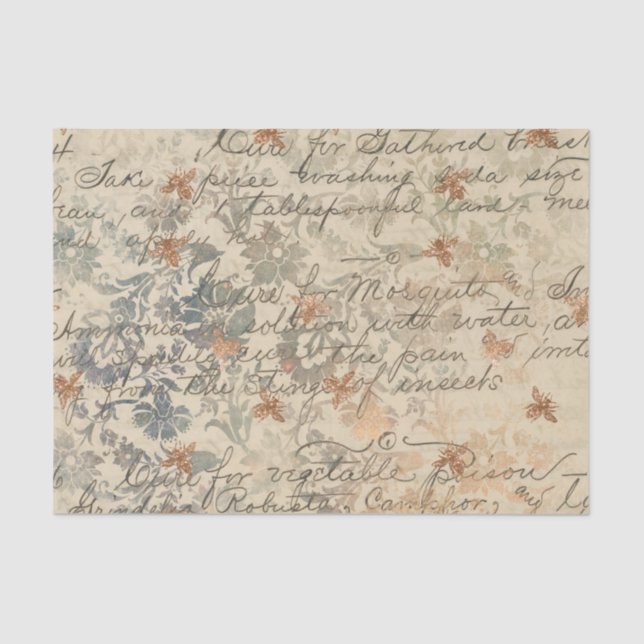 Papel De Seda Manuscrito em vinheta e abelhas (Frente )