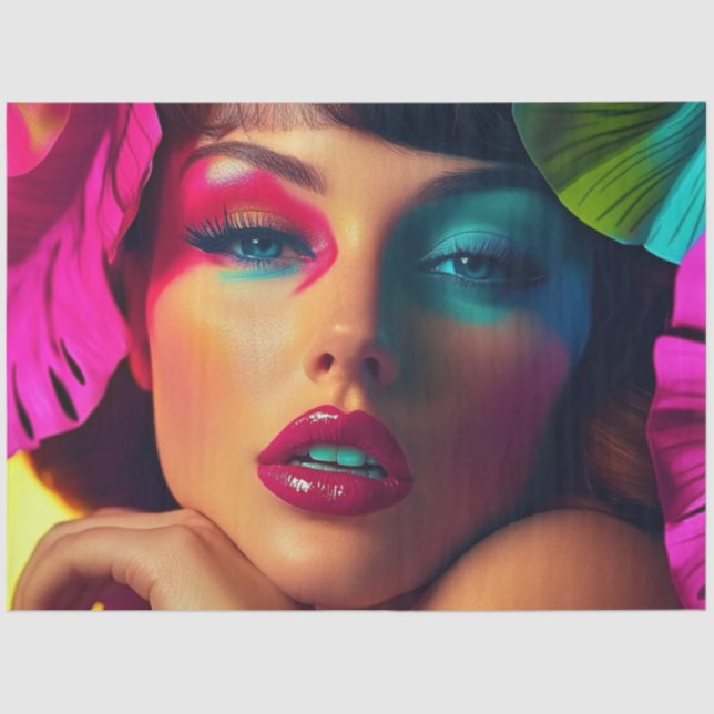 Papel De Seda Mão Vibrante de Desacoplamento Matiz Verde Amarelo (Frente )