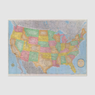 Papel De Seda Mapa 3 dos Estados Unidos