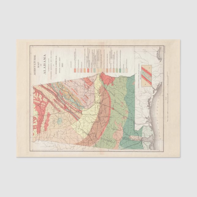 Papel De Seda Mapa agrícola do Alabama (1882) (Frente )