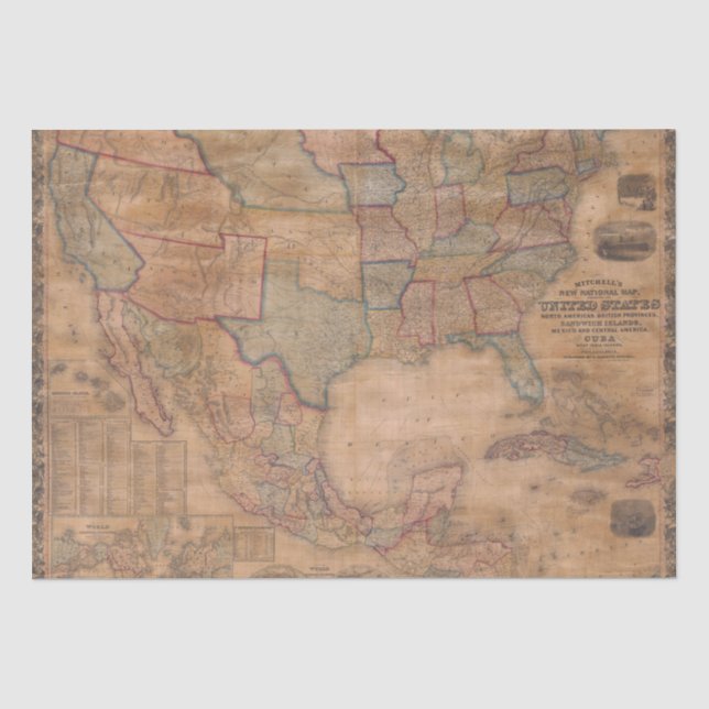 Papel De Seda Mapa antigo antigo inspirado (13) (Frente )