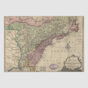 Papel De Seda Mapa antigo da América do Norte 1763, página de di