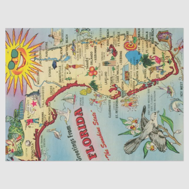 Papel De Seda Mapa Antigo da Flórida  (Frente )