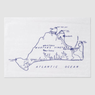 Papel De Seda Mapa Antigo da Ilha de Martha's Vineyard #1 Azul M