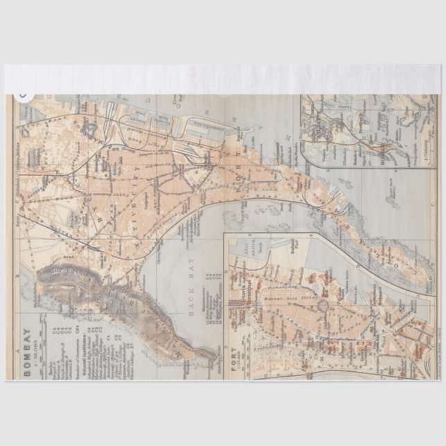 Papel De Seda Mapa antigo de Bombaim (Frente )