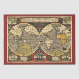 Papel De Seda Mapa Antigo do Mundo #2