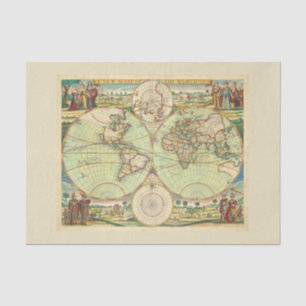 Papel De Seda Mapa Antigo do Mundo #4