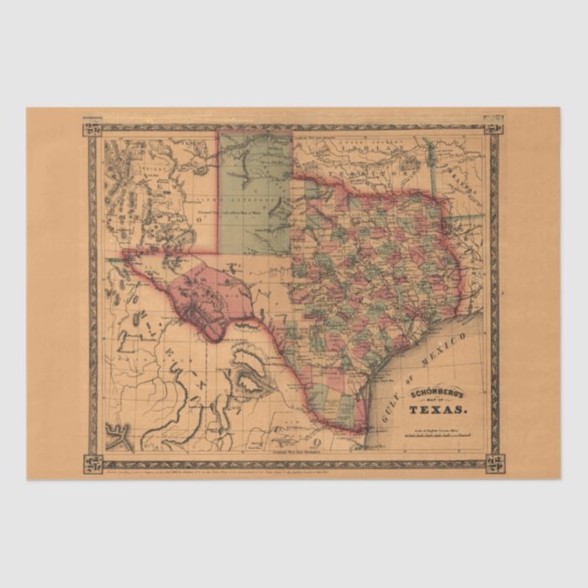 Papel De Seda Mapa Antigo do Texas #1 (Frente )