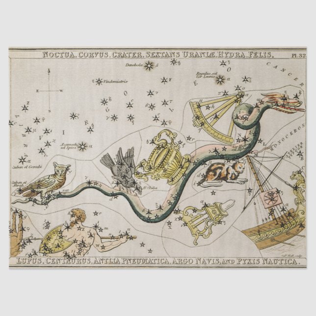 Papel De Seda Mapa Astronômico Celestial Vintage (Frente )