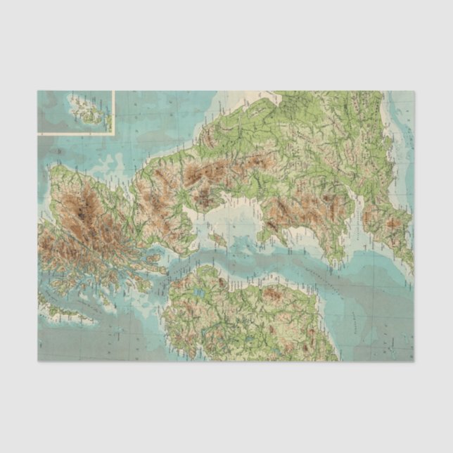 Papel De Seda Mapa bathyorographical das ilhas britânicas (Frente )