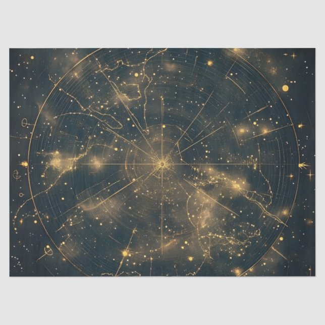 Papel De Seda Mapa Celestial das Estrelas do ouro (5) (Frente )
