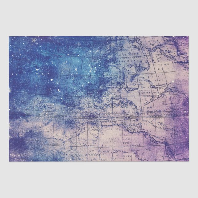 Papel De Seda Mapa Celestial Roxo Místico do Mundo (Frente )