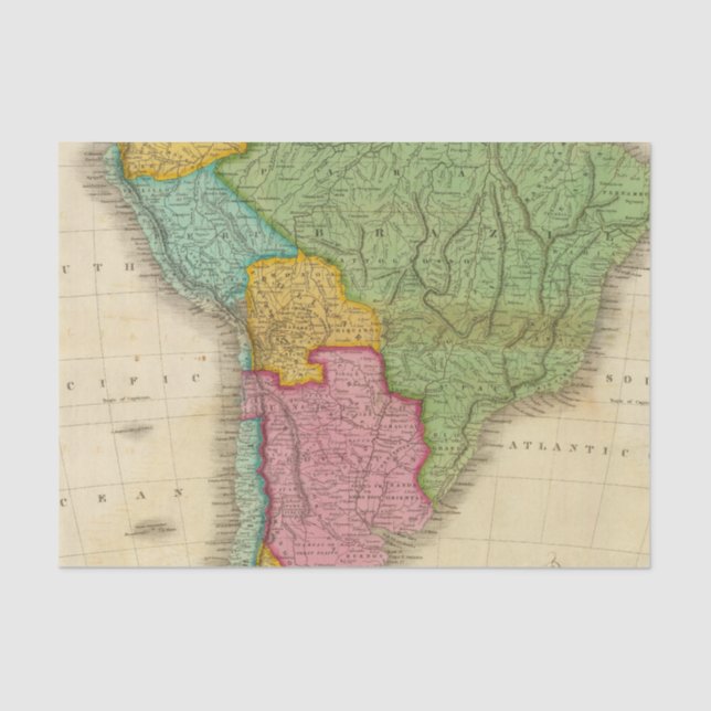 Papel De Seda Mapa de Ámérica do Sul 4 (Frente )